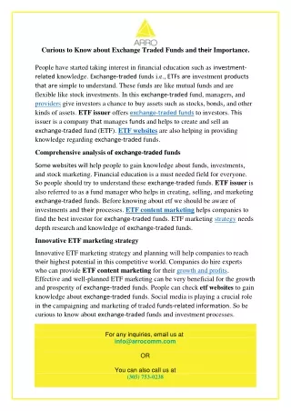 Curious to Know about Exchange Traded Funds and their Importance