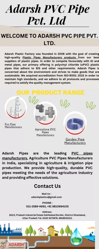 Pvc Pipe Manufacturers -Adarsh PVC Pipe Pvt. Ltd