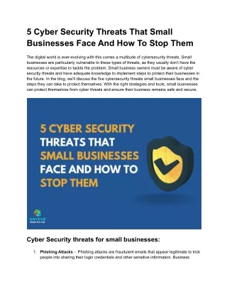 5 Cyber Security Threats That Small Businesses Face And How To Stop Them