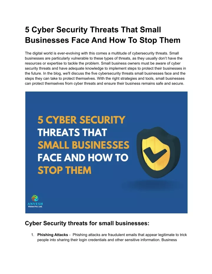 5 cyber security threats that small businesses