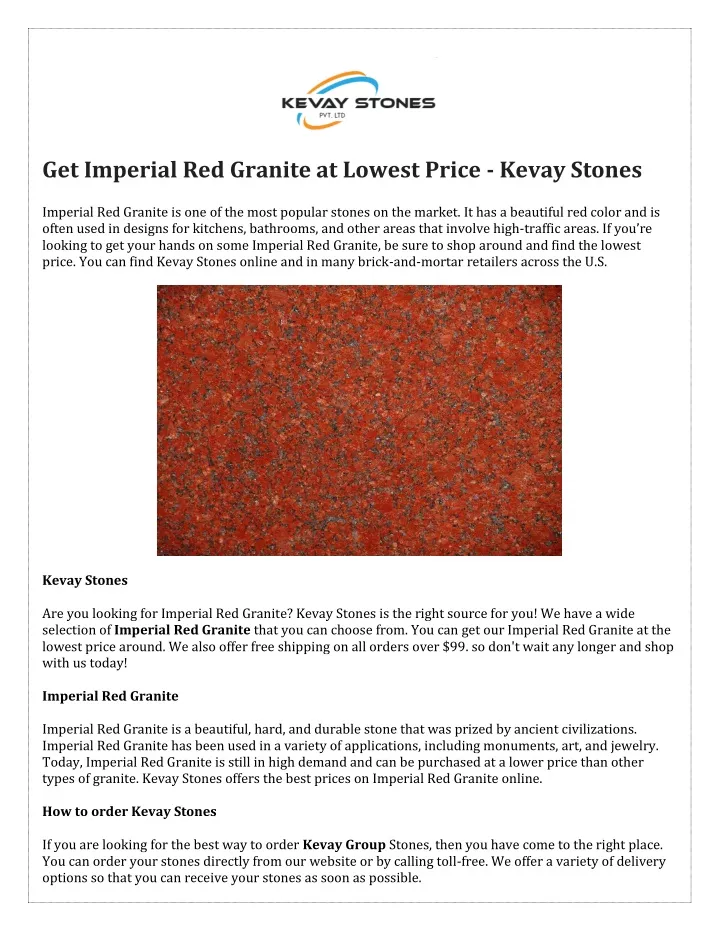 get imperial red granite at lowest price kevay