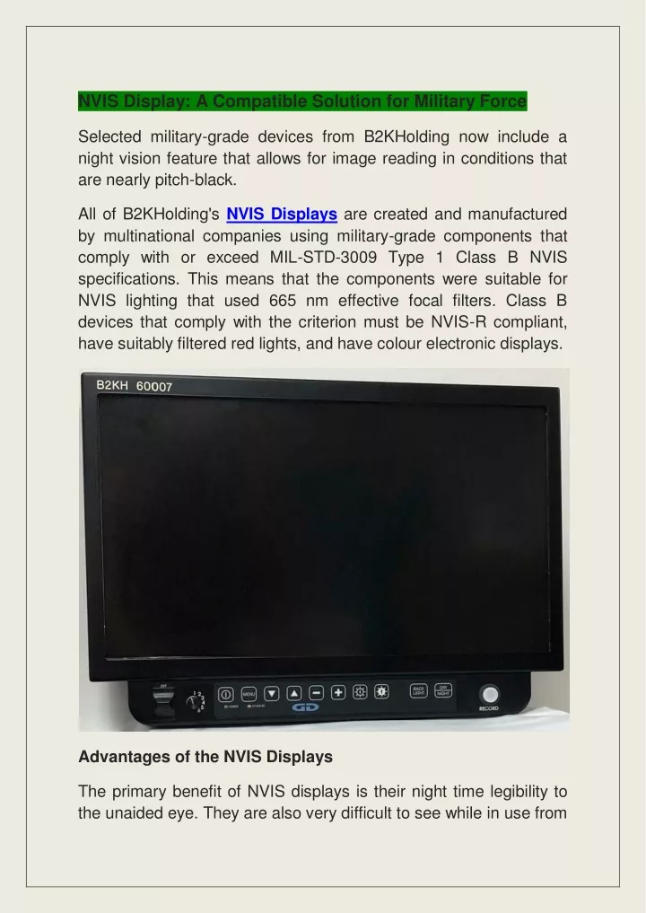 nvis display a compatible solution for military