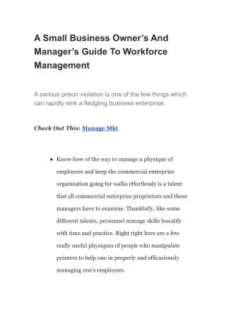 A Small Business Owner’s And Manager’s Guide To Workforce Management