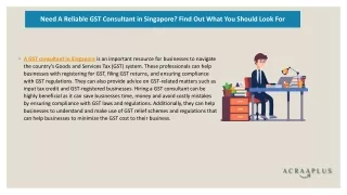 Need A Reliable GST Consultant in Singapore? Find Out What You Should Look For