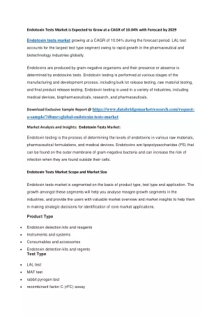 endotoxin tests market is expected to grow