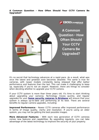 A Common Question - How Often Should Your CCTV Camera Be Upgraded?
