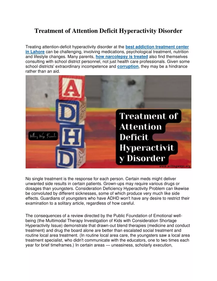 treatment of attention deficit hyperactivity