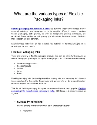 What are the various types of Flexible Packaging Inks