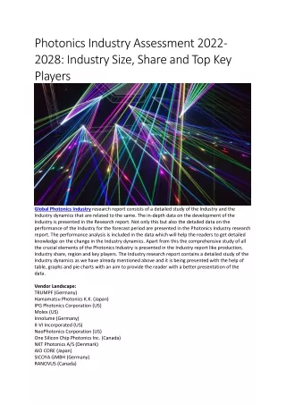 photonics industry assessment 2022 2028 industry