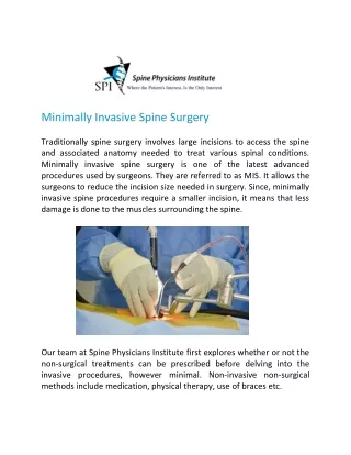 Minimally Invasive Spine Surgery Dallas - Spine Physicians Institute