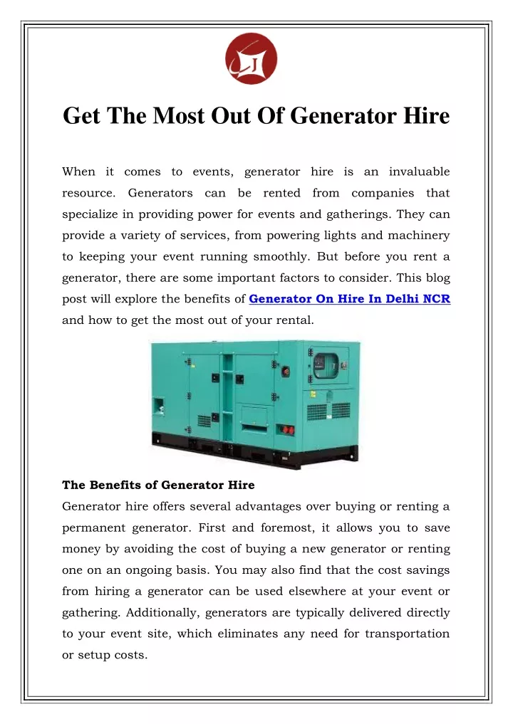 get the most out of generator hire