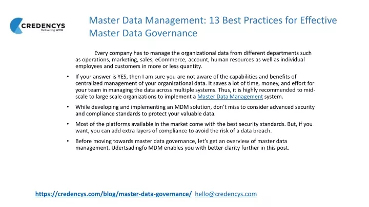 master data management 13 best practices