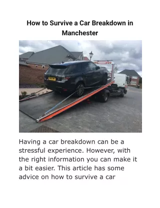 how to survive a car breakdown in manchester