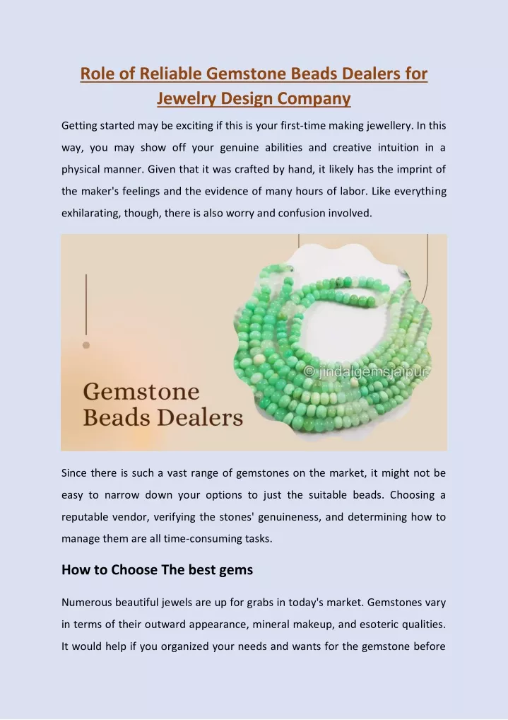 role of reliable gemstone beads dealers