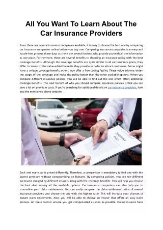 All You Want To Learn About The Car Insurance Providers