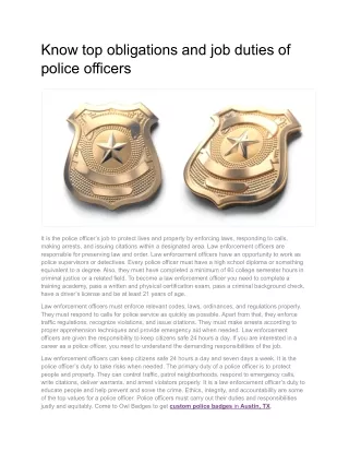 Know top obligations and job duties of police officers