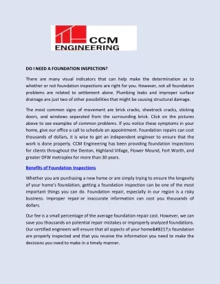 Commercial Foundation Inspections Company in Dallas, TX - CCM Engineering