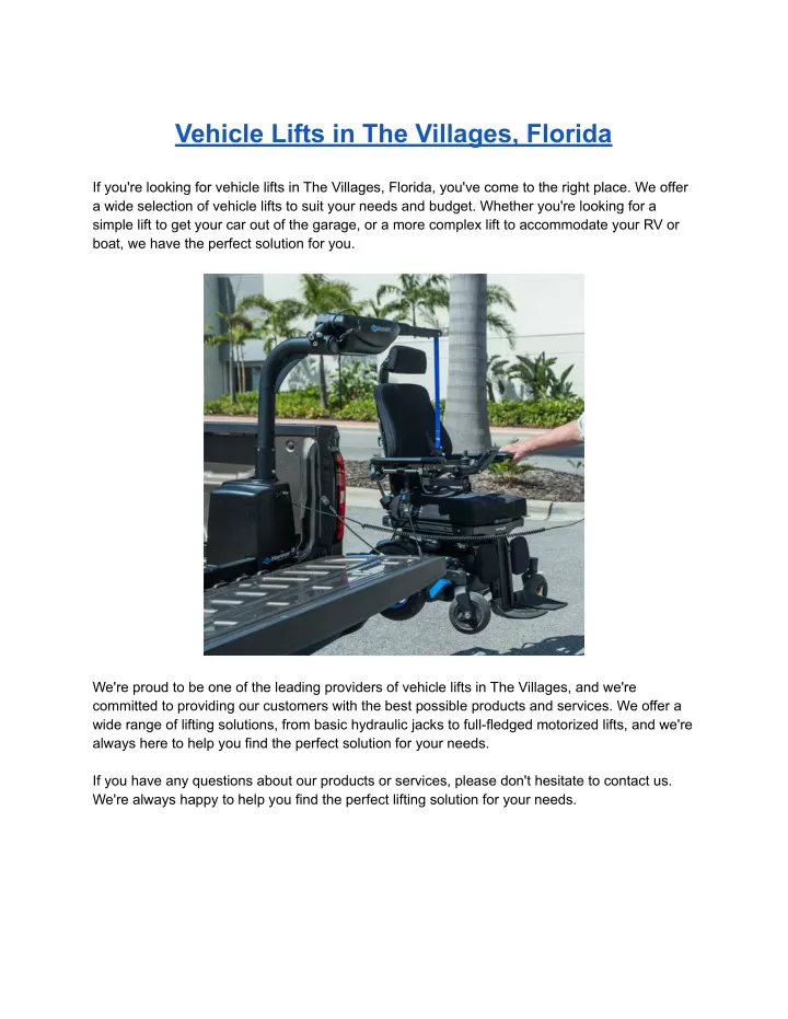 vehicle lifts in the villages florida