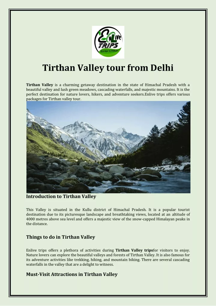 tirthan valley tour from delhi