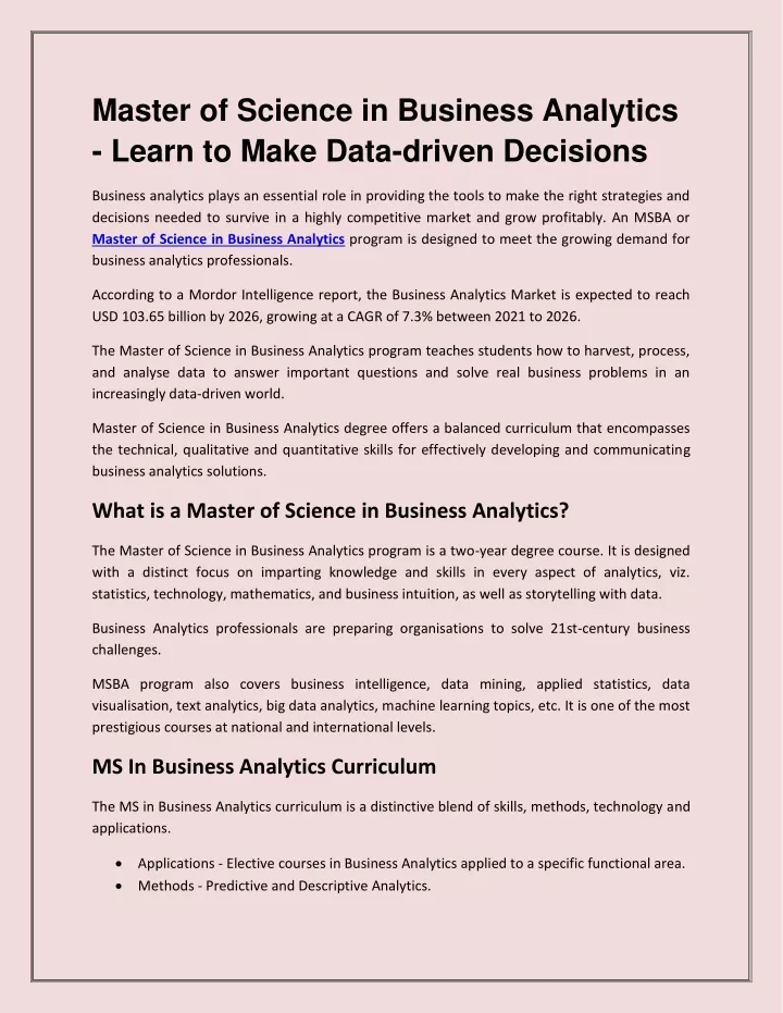 master of science in business analytics learn