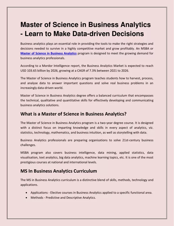 PPT - Master Of Science In Business Analytics - Learn To Make Data ...