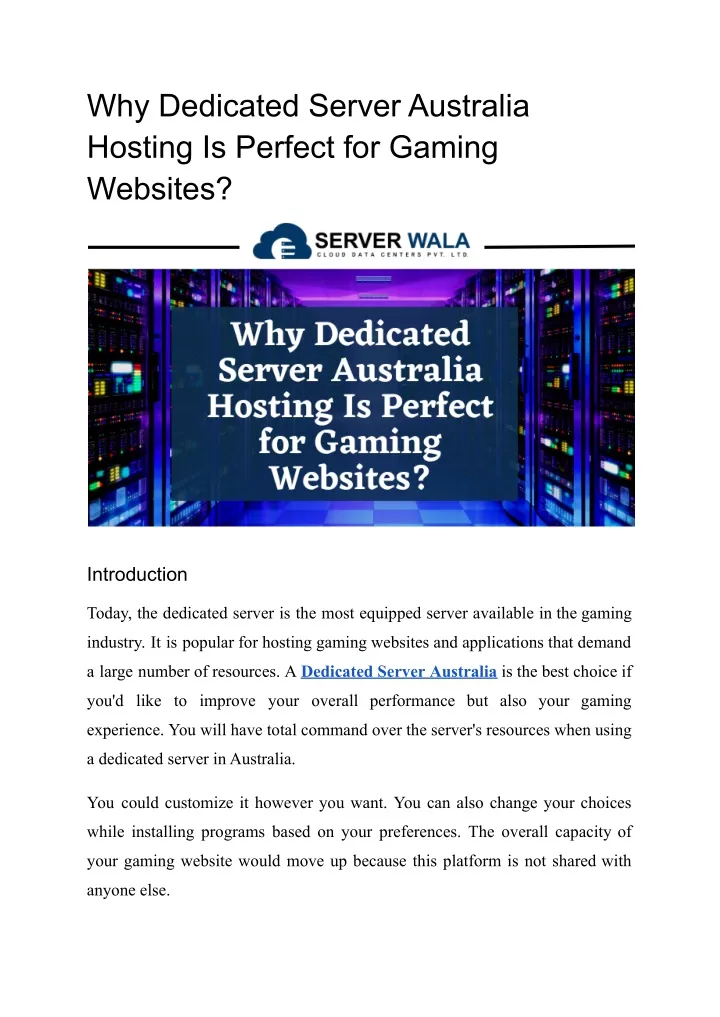 why dedicated server australia hosting is perfect