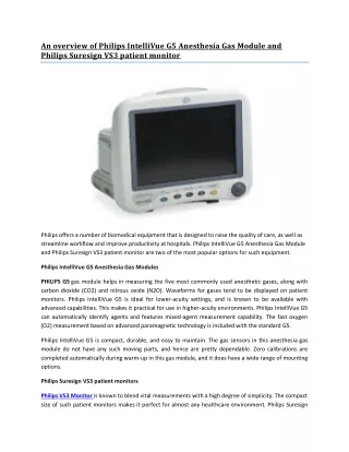 An overview of Philips IntelliVue G5 Anesthesia Gas Module and Philips Suresign