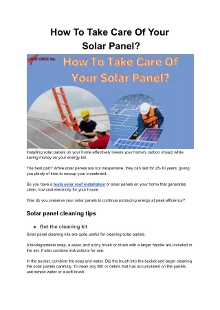 How To Take Care Of Your Solar Panel?