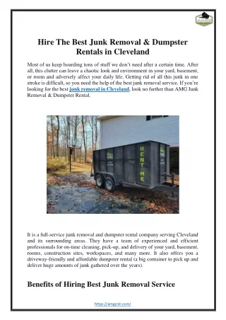 Hire The Best Junk Removal & Dumpster Rentals in Cleveland