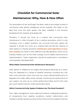 Checklist for Commercial Solar Maintenance Why, How & How Often