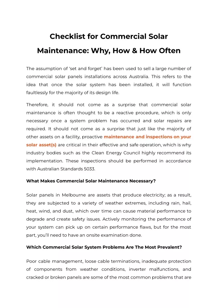 checklist for commercial solar