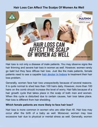Hair Loss Can Affect The Scalps Of Women As Well