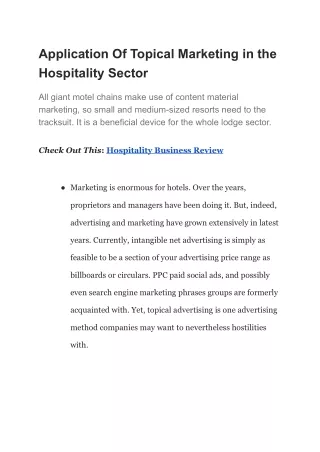 Application Of Topical Marketing in the Hospitality Sector