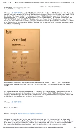 Kaufen Sie Goethe-TESTDAF-Zertifikat B2 ohne Prüfung, kaufen Sie Goethe-Telc-Testdaf-Dsh-Zertifikat in Deutschland What