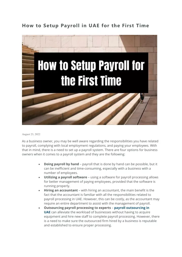 how to setup payroll in uae for the first time