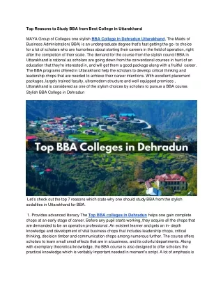 Top Reasons to Study BBA from Best College in Dehradun (Uttarakhand)