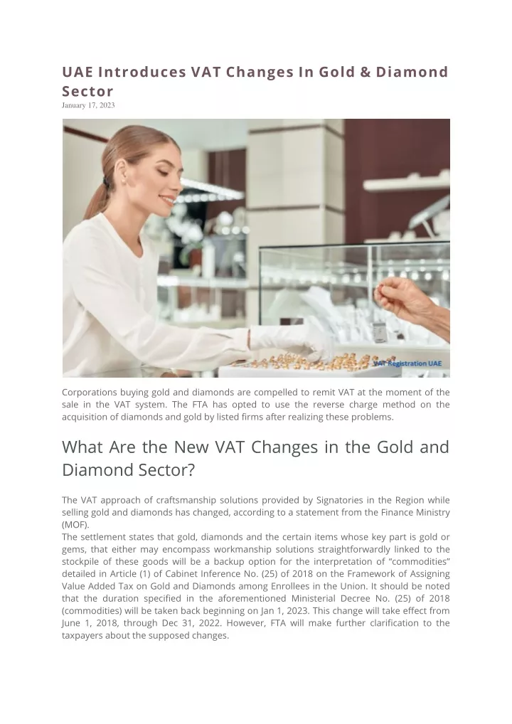 uae introduces vat changes in gold diamond sector