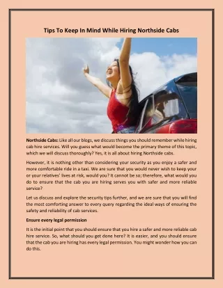 Tips To Keep In Mind While Hiring Northside Cabs