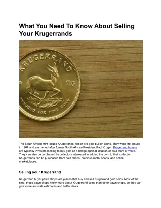 What You Need To Know About Selling Your Krugerrands