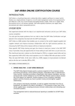 SAP ARIBA ONLINE CERTIFICATION COURSE