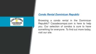 Condo Rental Dominican Republic  Casadecompai.com