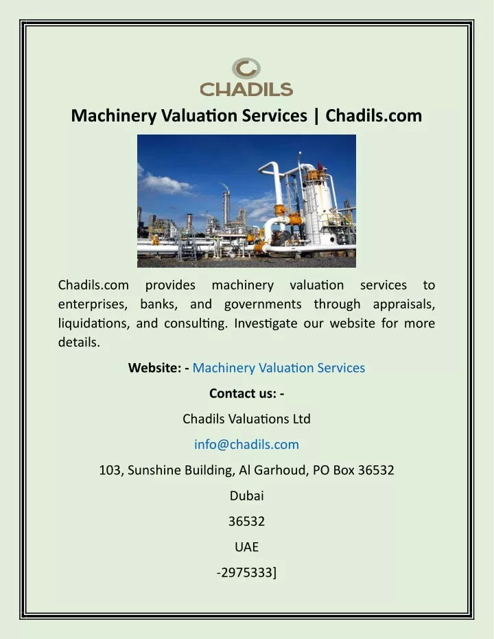 machinery valuation services chadils com