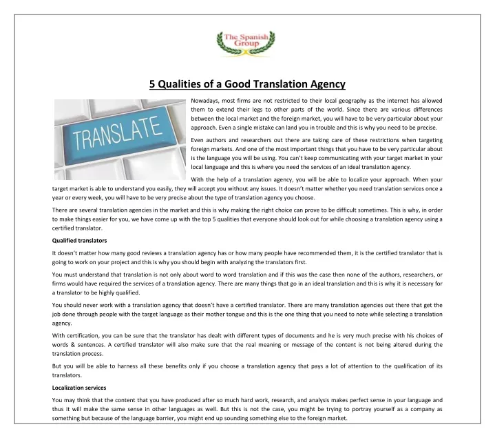 5 qualities of a good translation agency