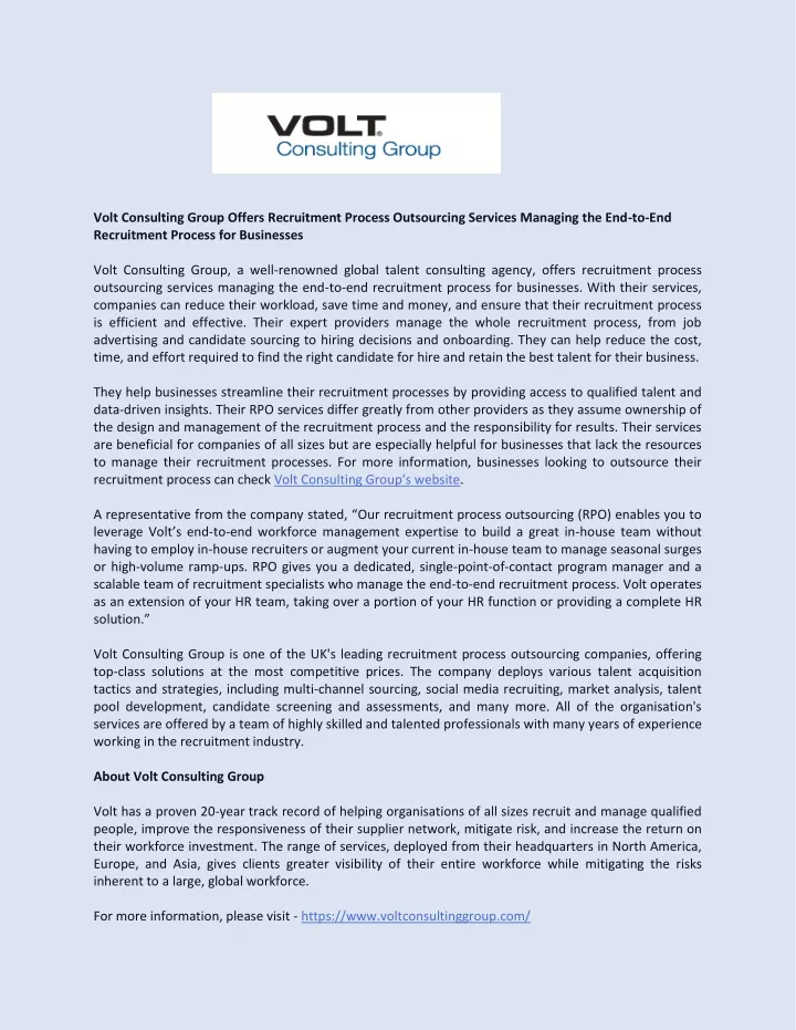 volt consulting group offers recruitment process