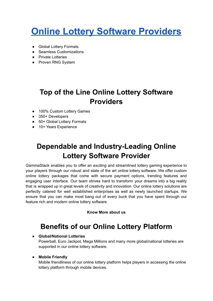 online lottery software providers