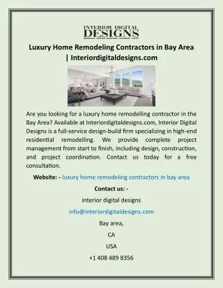 Luxury Home Remodeling Contractors in Bay Area  Interiordigitaldesigns