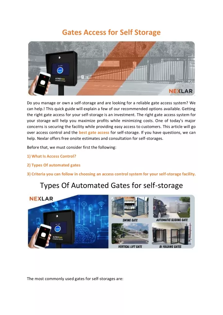 gates access for self storage