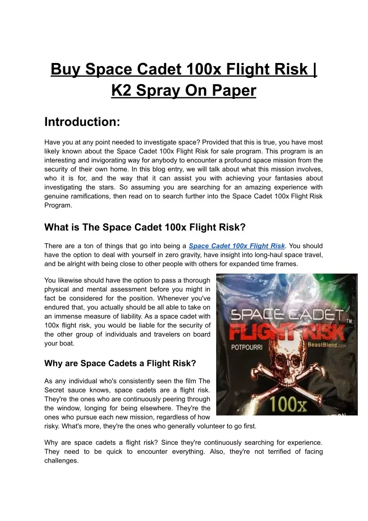buy space cadet 100x flight risk k2 spray on paper