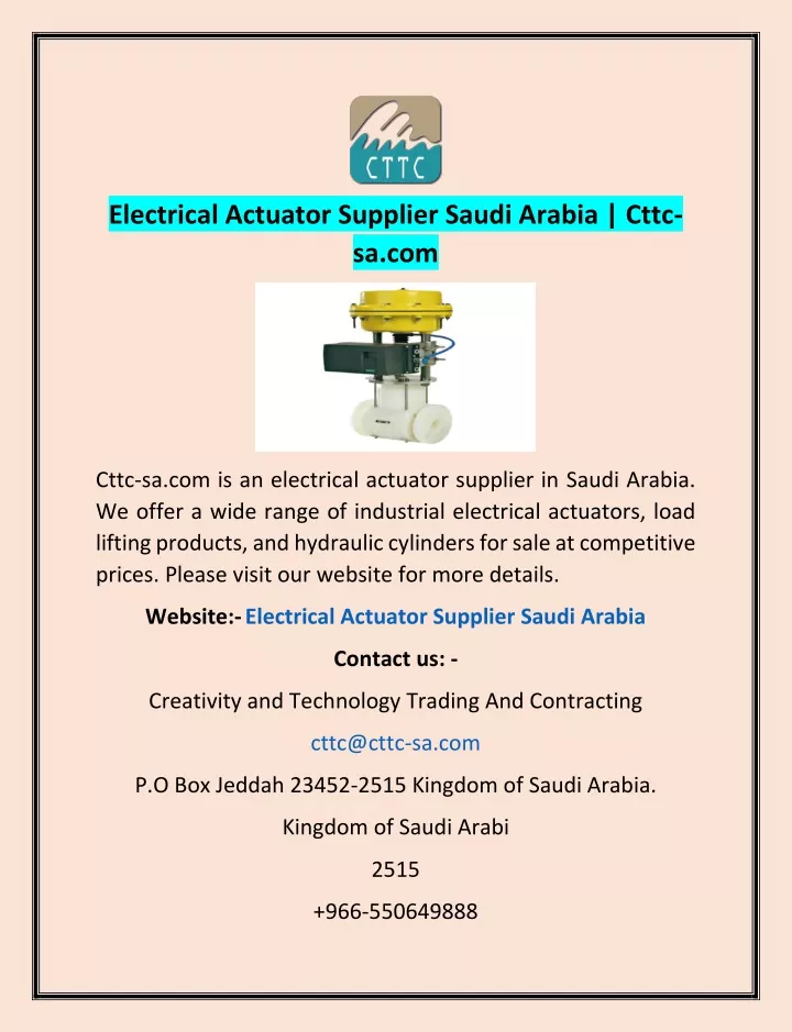 electrical actuator supplier saudi arabia cttc