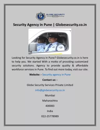 Security Agency in Pune  Globesecurity.co.in
